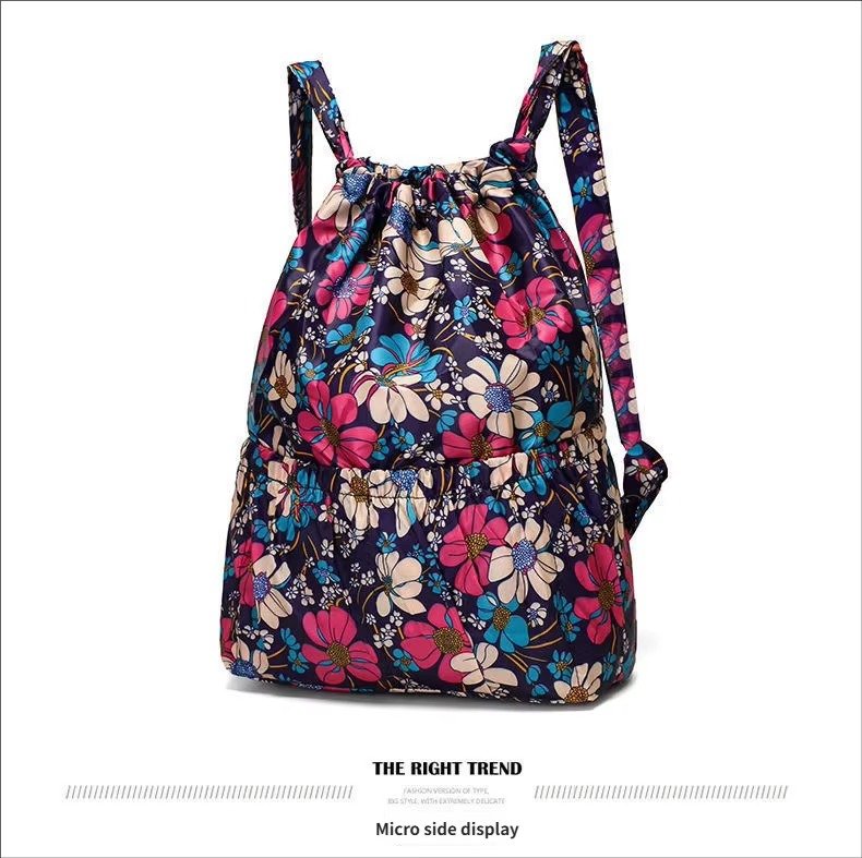 Design Flower Printed Pattern Drawstring Backpack Outdoor Sports Bag Large Capacity Mommy Bag Lightweight Travel Backpack detail image