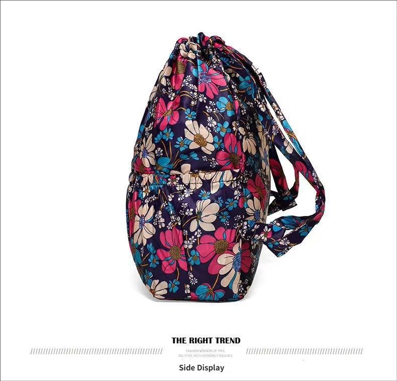 Design Flower Printed Pattern Drawstring Backpack Outdoor Sports Bag Large Capacity Mommy Bag Lightweight Travel Backpack detail image