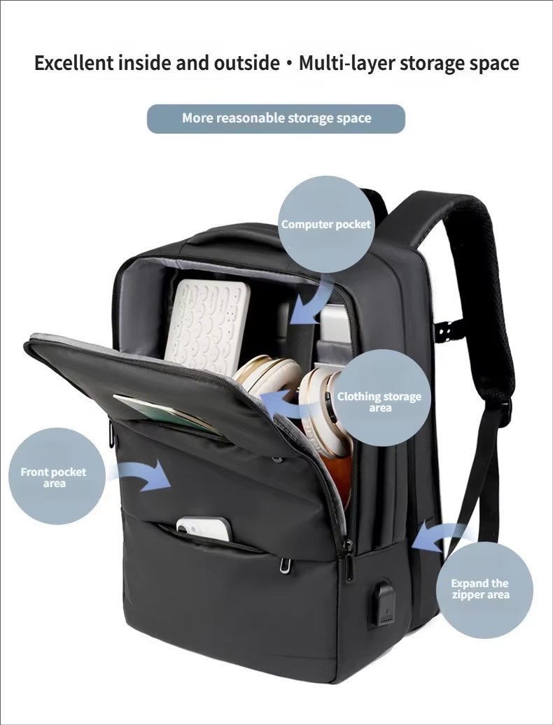 Water-Resistant Large Capacity USB Business Travel Oxford Laptop Backpack product detail