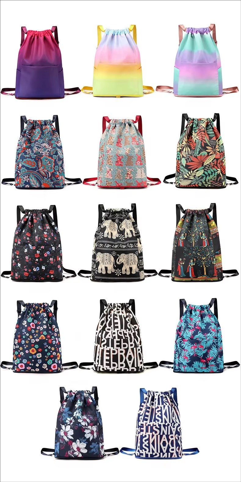 Printing Lightweight Waterproof Drawstring Backpack Foldable Basketball Sport Gym Bags Shopping Handbag Travel Backpack detail image