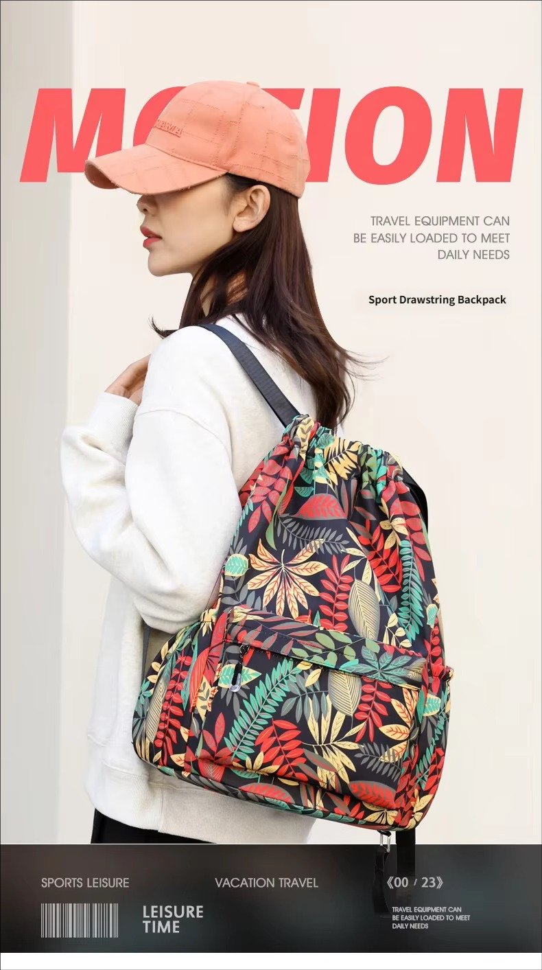 Printing Lightweight Waterproof Drawstring Backpack Foldable Basketball Sport Gym Bags Shopping Handbag Travel Backpack detail image