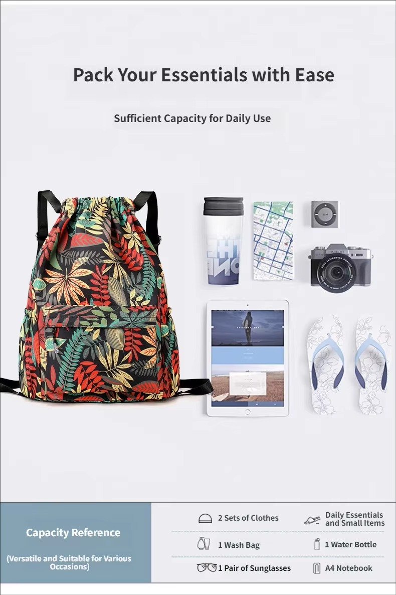 Printing Lightweight Waterproof Drawstring Backpack Foldable Basketball Sport Gym Bags Shopping Handbag Travel Backpack detail image