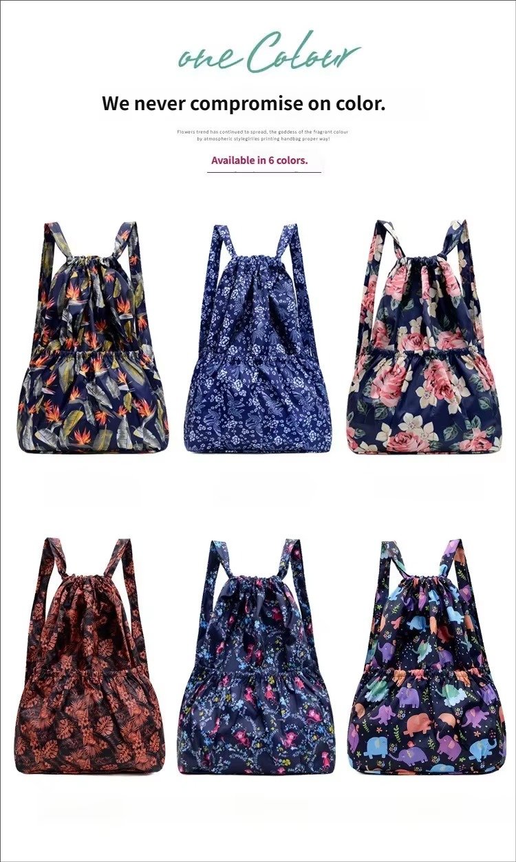 Waterproof Sublimation Drawstring Backpack Lightweight Foldable Travel Beach Sports Backpack Shopping Bag detail image
