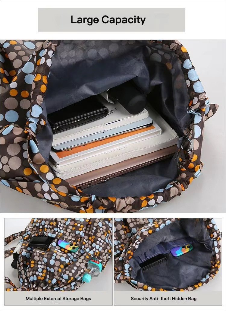 Waterproof Sublimation Drawstring Backpack Lightweight Foldable Travel Beach Sports Backpack Shopping Bag detail image