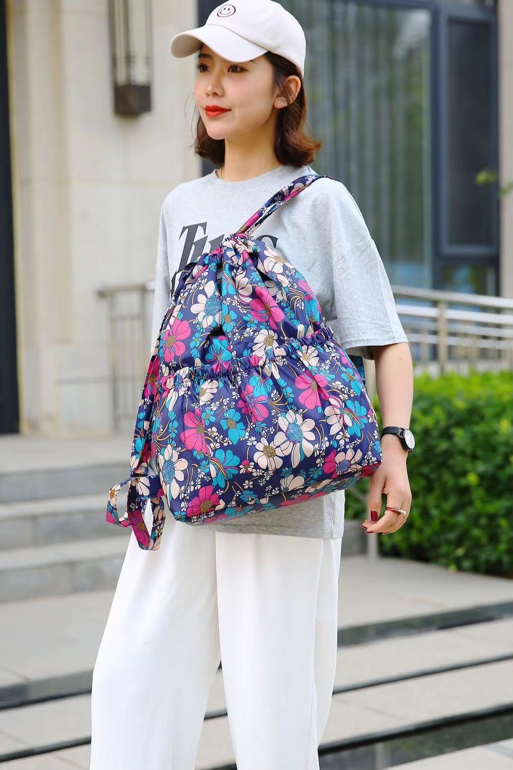 Waterproof Sublimation Drawstring Backpack Lightweight Foldable Travel Beach Sports Backpack Shopping Bag detail image