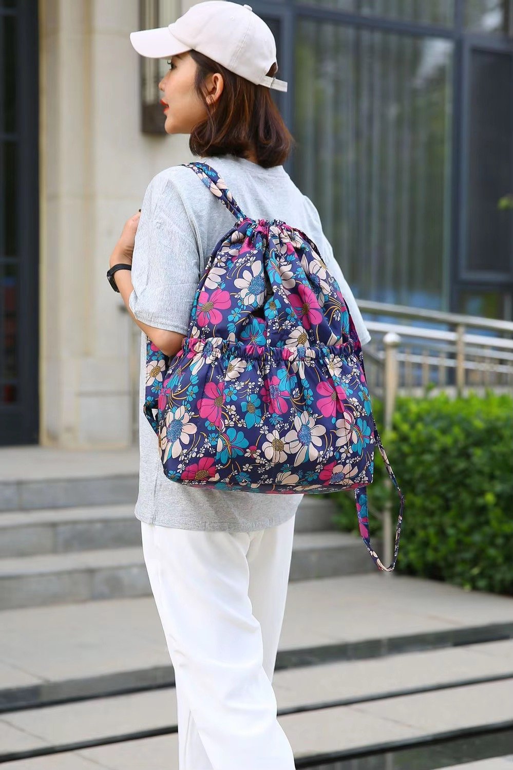 Waterproof Sublimation Drawstring Backpack Lightweight Foldable Travel Beach Sports Backpack Shopping Bag detail image