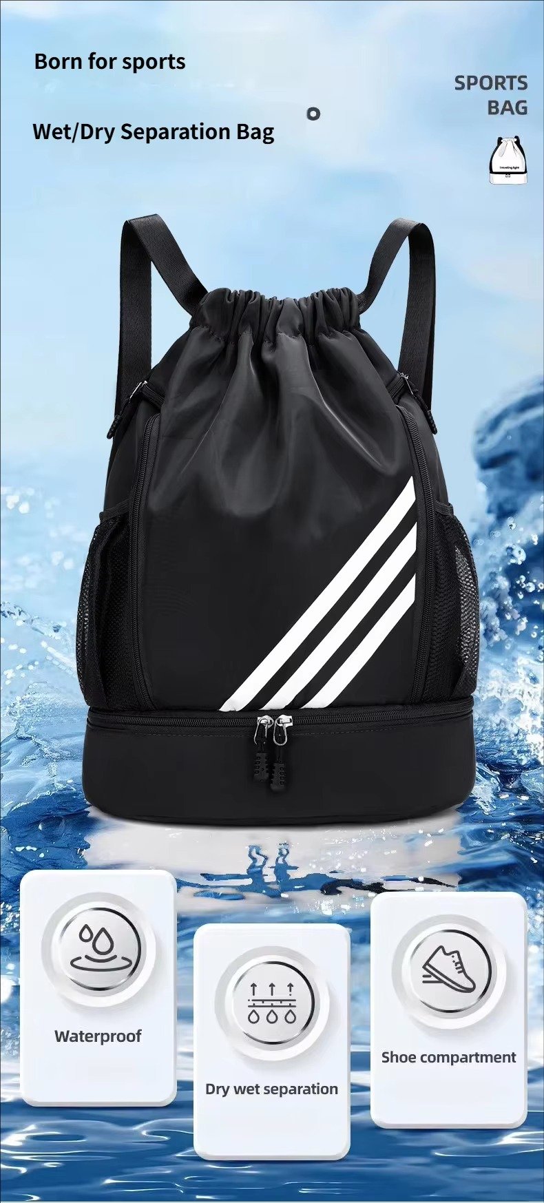 Drawstring Backpack Large Capacity Lightweight Outdoor Travel Backpack Basketball Sports Bag with Wet Dry Separation detail image