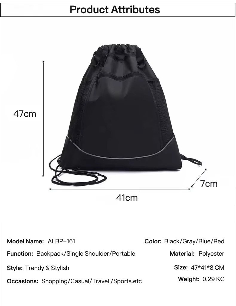 Hidden Mesh Pocket Drawstring Backpack Large Capacity Waterproof Outdoor Sports Gym Soccer Volleyball Basketball Bag detail image