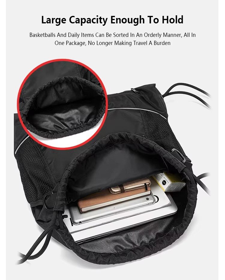 Hidden Mesh Pocket Drawstring Backpack Large Capacity Waterproof Outdoor Sports Gym Soccer Volleyball Basketball Bag detail image