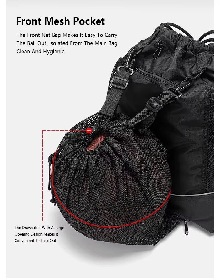 Hidden Mesh Pocket Drawstring Backpack Large Capacity Waterproof Outdoor Sports Gym Soccer Volleyball Basketball Bag detail image