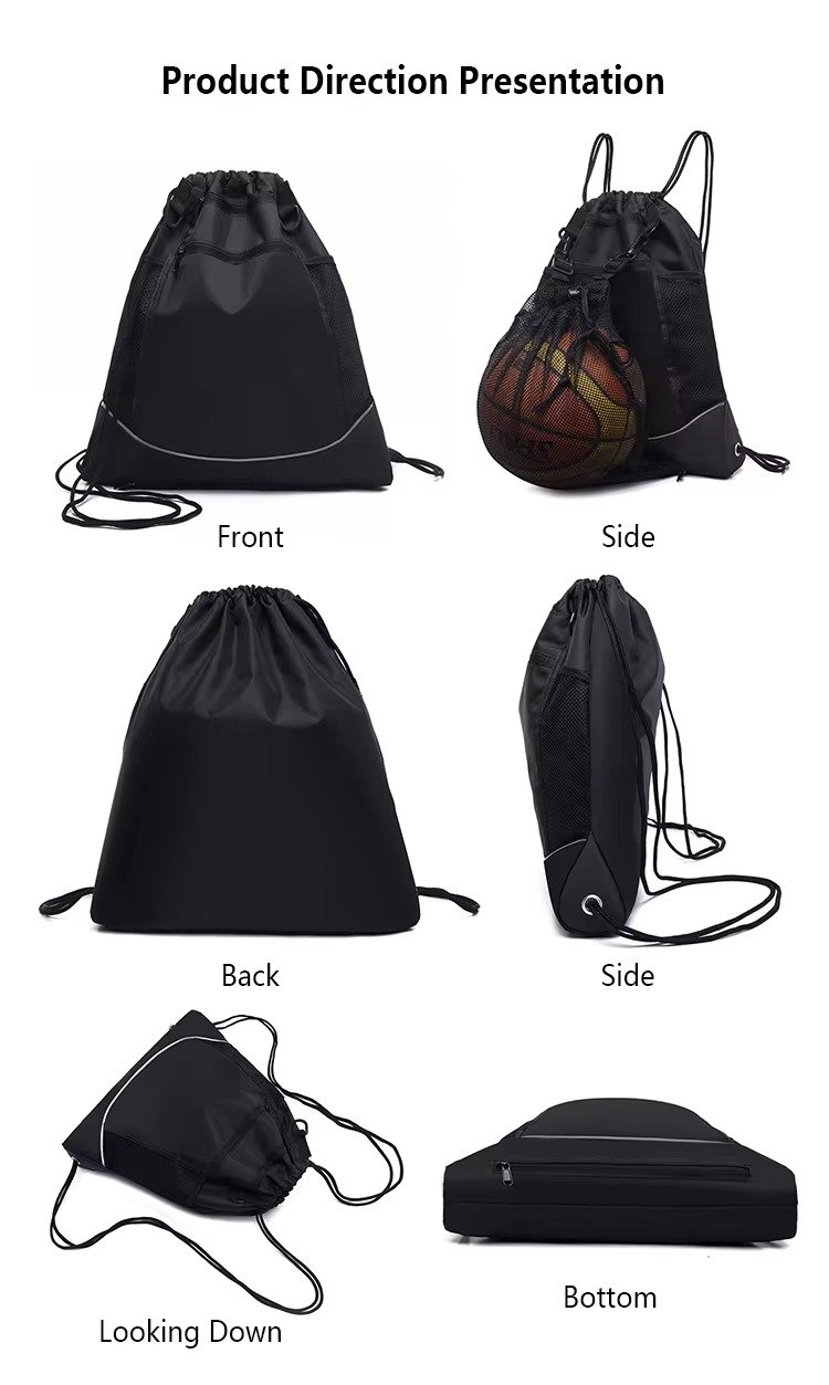 Hidden Mesh Pocket Drawstring Backpack Large Capacity Waterproof Outdoor Sports Gym Soccer Volleyball Basketball Bag detail image