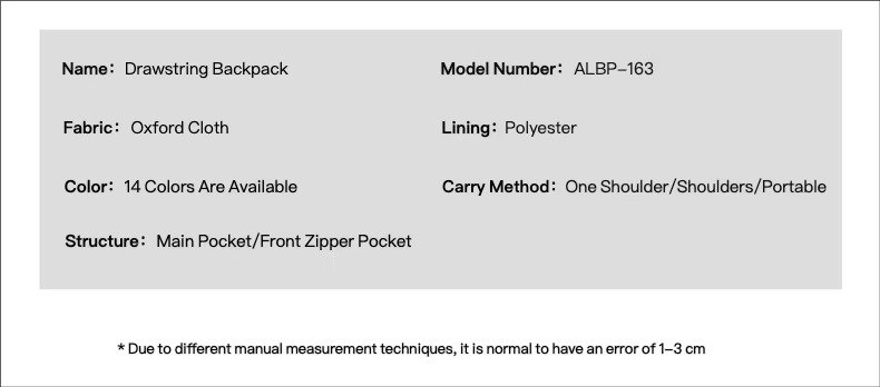 Lightweight Travel Drawstring Backpack Waterproof Draw String Gym Sports Basketball Bags Reusable Rope Drawing Bag detail image