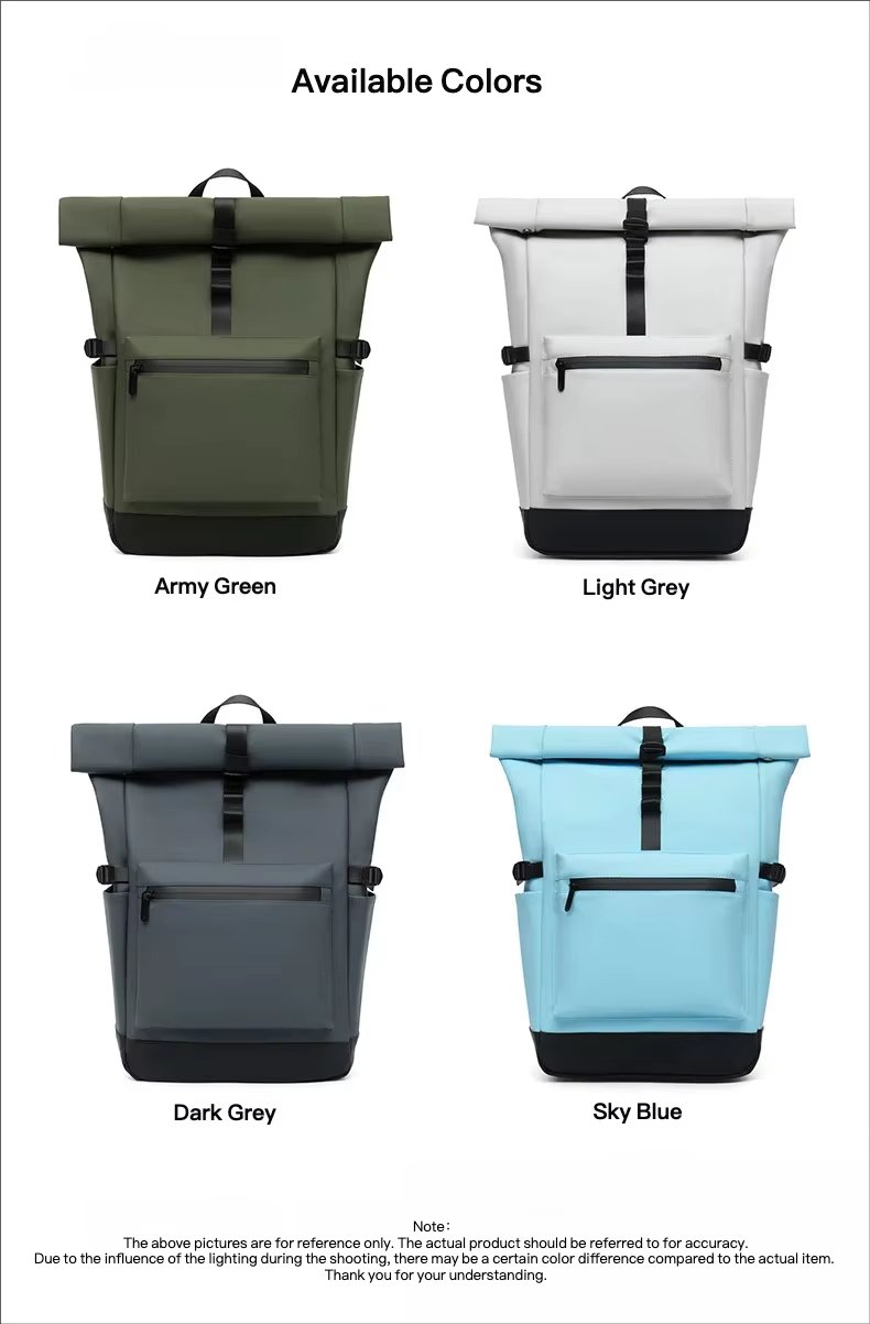 Water-Resistant Large Capacity Modern Travel School PU Leather Roll Top Backpack product detail