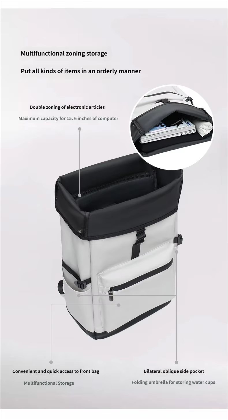 Water-Resistant Large Capacity Modern Travel School PU Leather Roll Top Backpack product detail
