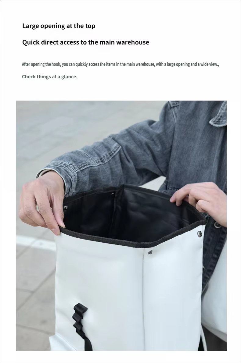 Water-Resistant Large Capacity Modern Travel School PU Leather Roll Top Backpack product detail