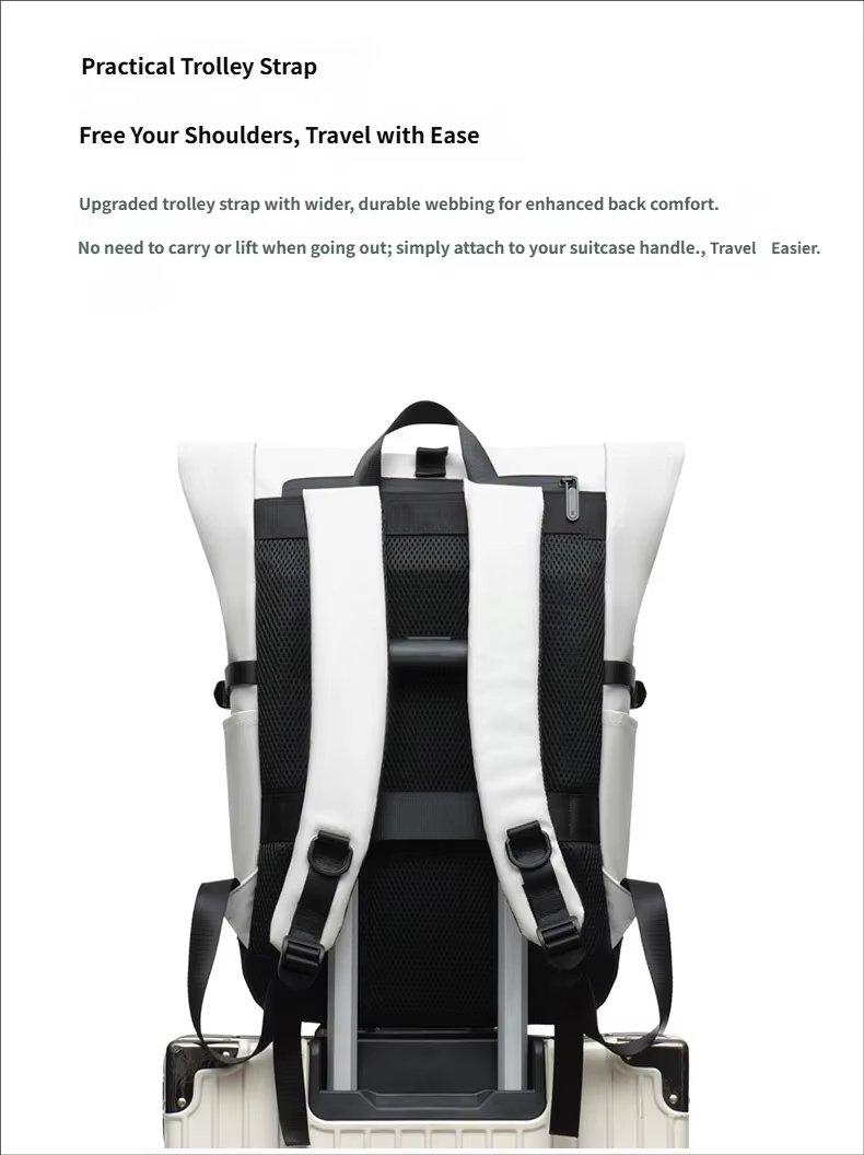 Water-Resistant Large Capacity Modern Travel School PU Leather Roll Top Backpack product detail