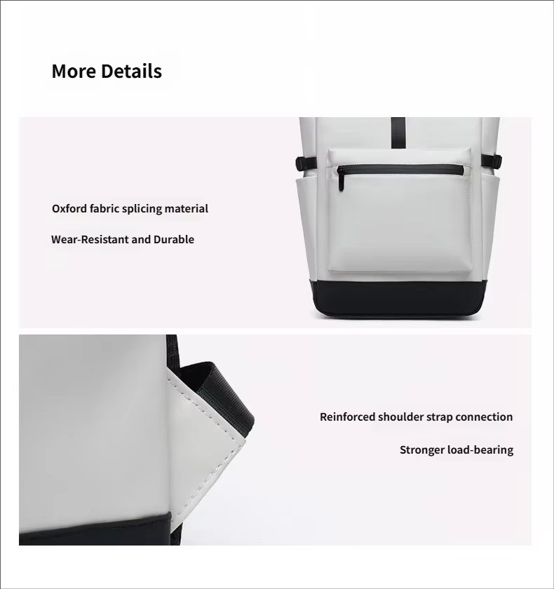 Water-Resistant Large Capacity Modern Travel School PU Leather Roll Top Backpack product detail