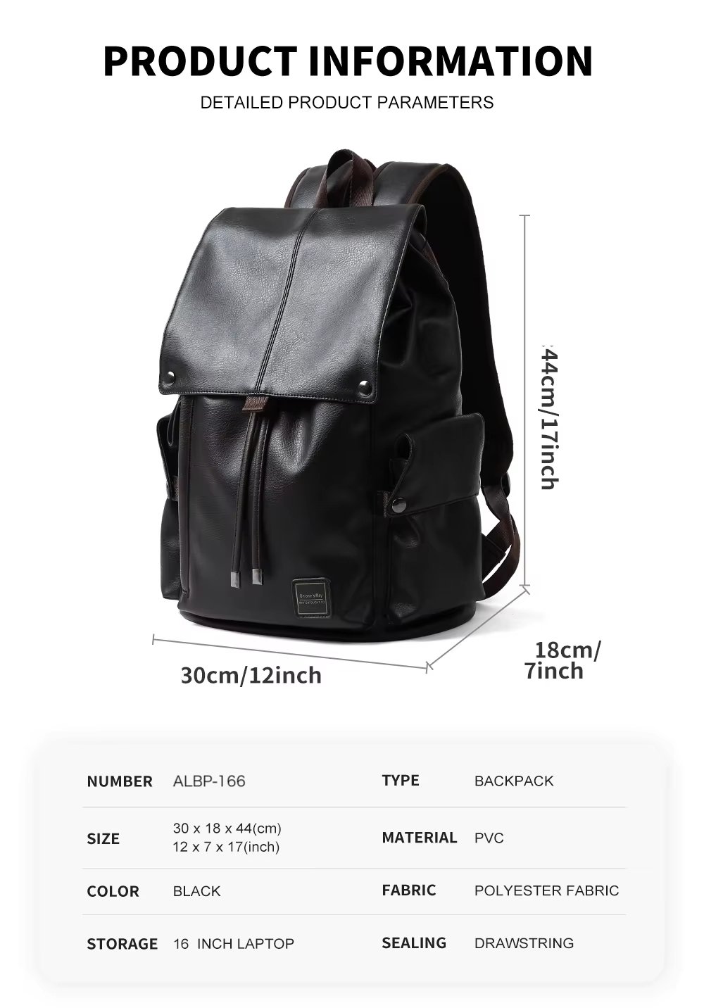 Modern Business Travel School Casual PU Leather Laptop Backpack product detail