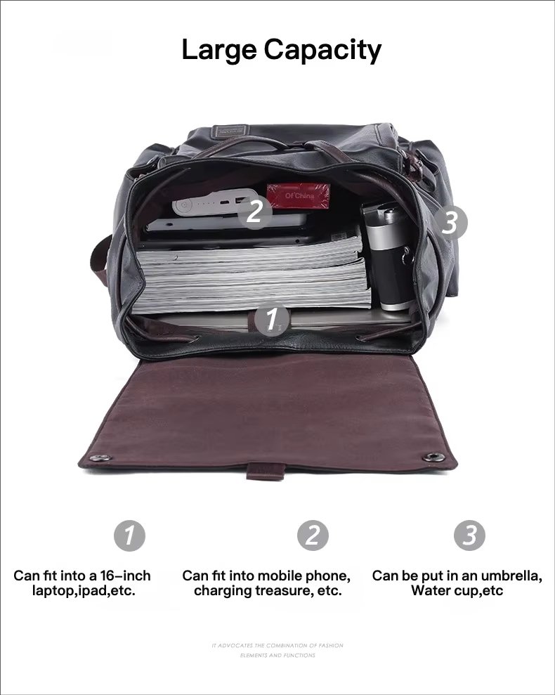 Modern Business Travel School Casual PU Leather Laptop Backpack product detail
