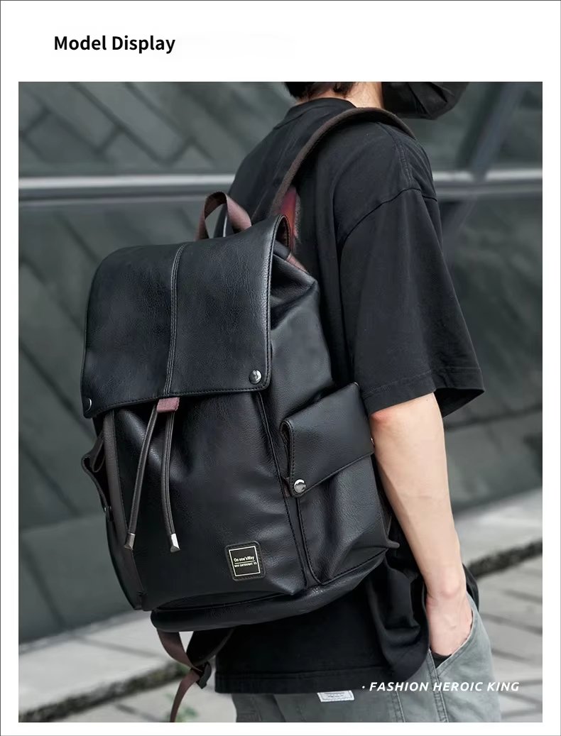 Modern Business Travel School Casual PU Leather Laptop Backpack product detail