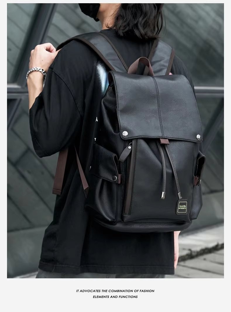 Modern Business Travel School Casual PU Leather Laptop Backpack product detail