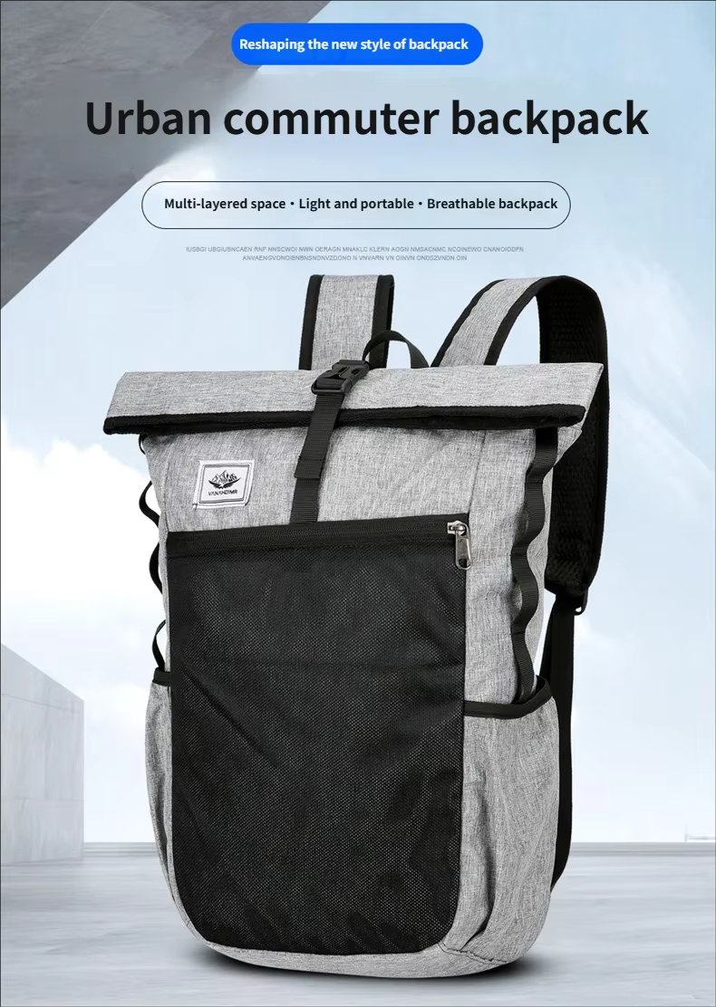 Water-Resistant Large Capacity Lightweight Outdoor Travel Polyester Roll Top Backpack product detail