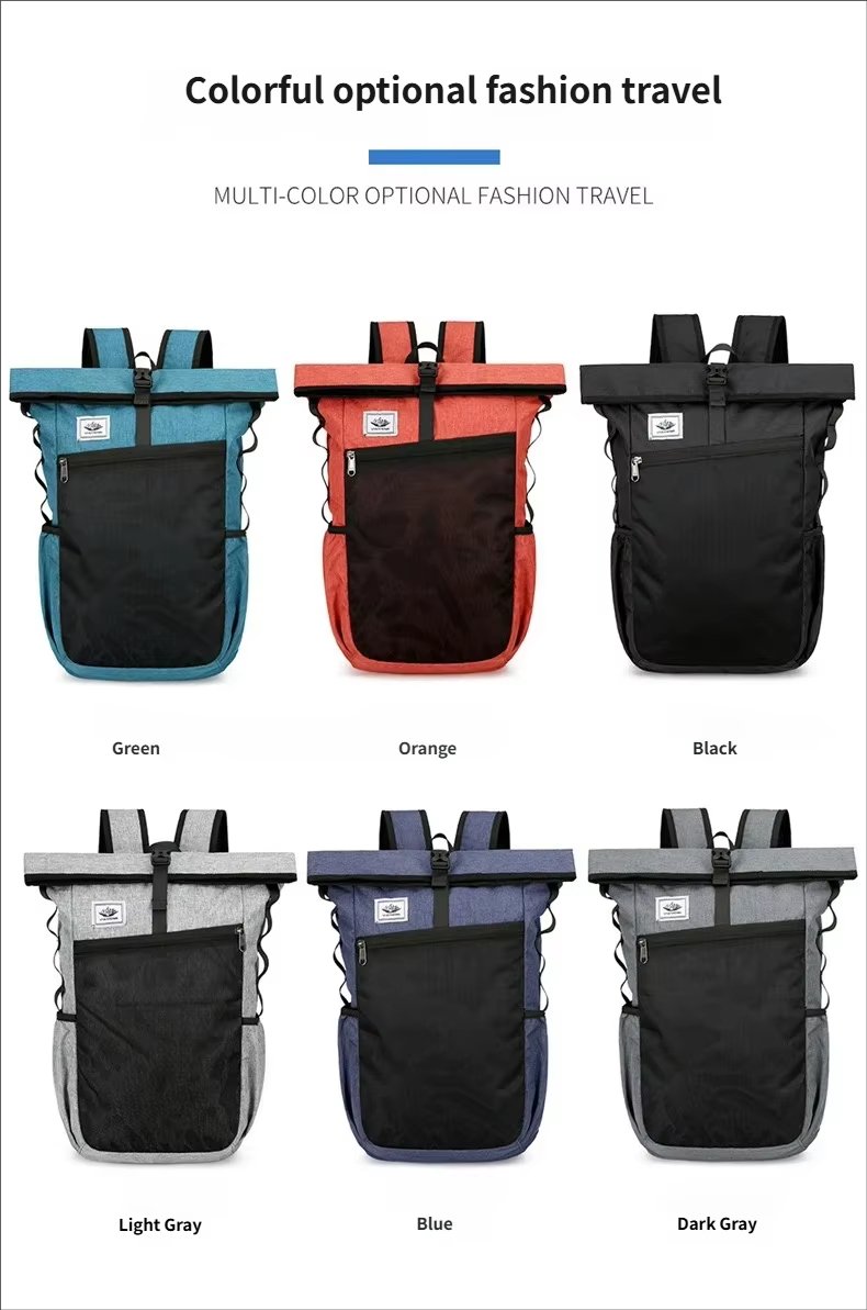 Water-Resistant Large Capacity Lightweight Outdoor Travel Polyester Roll Top Backpack product detail