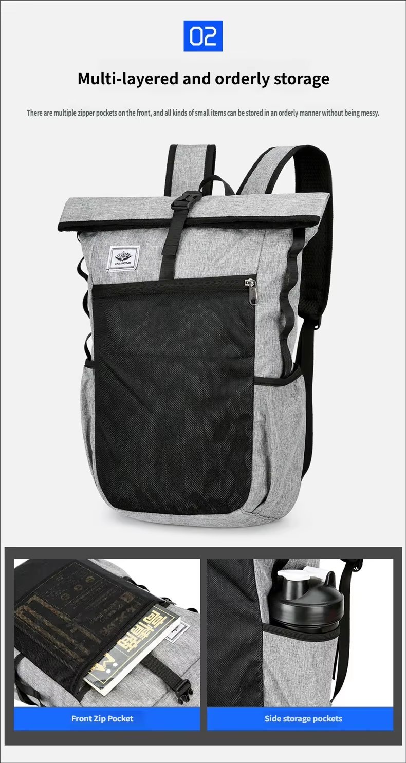 Water-Resistant Large Capacity Lightweight Outdoor Travel Polyester Roll Top Backpack product detail