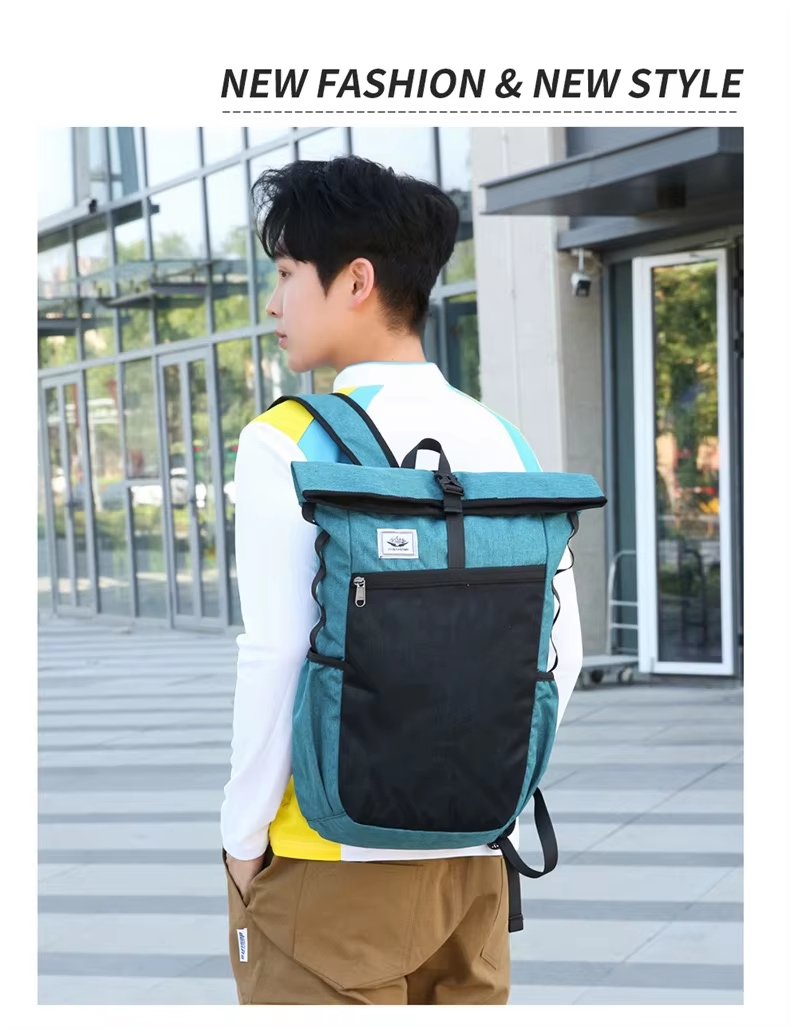 Water-Resistant Large Capacity Lightweight Outdoor Travel Polyester Roll Top Backpack product detail
