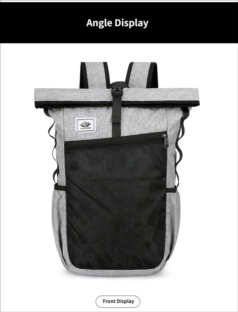 Water-Resistant Large Capacity Lightweight Outdoor Travel Polyester Roll Top Backpack product detail