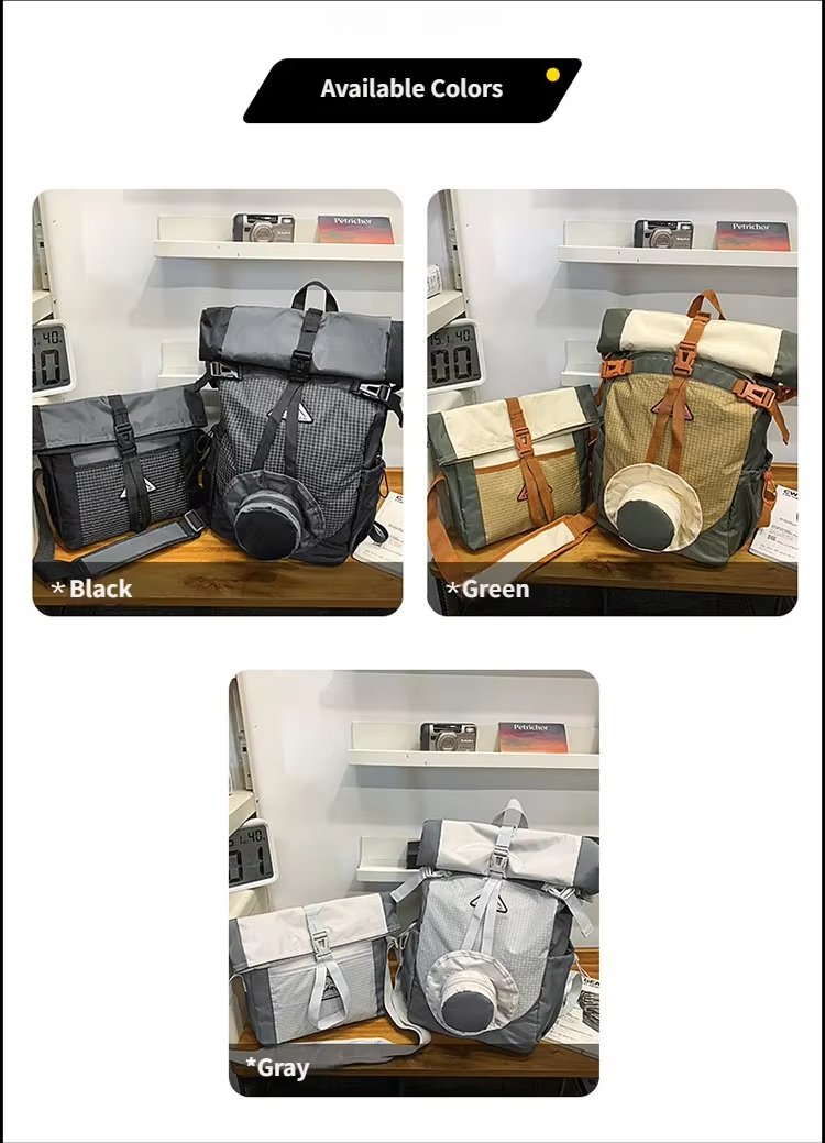 Large Capacity Lightweight Outdoor Travel Nylon Roll Top Backpack product detail