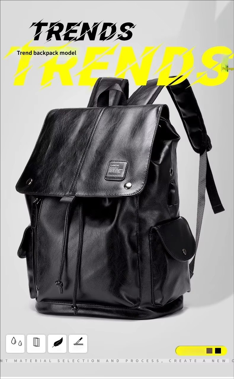 Water-Resistant USB Vintage Modern Travel PU Leather Laptop Backpack product detail