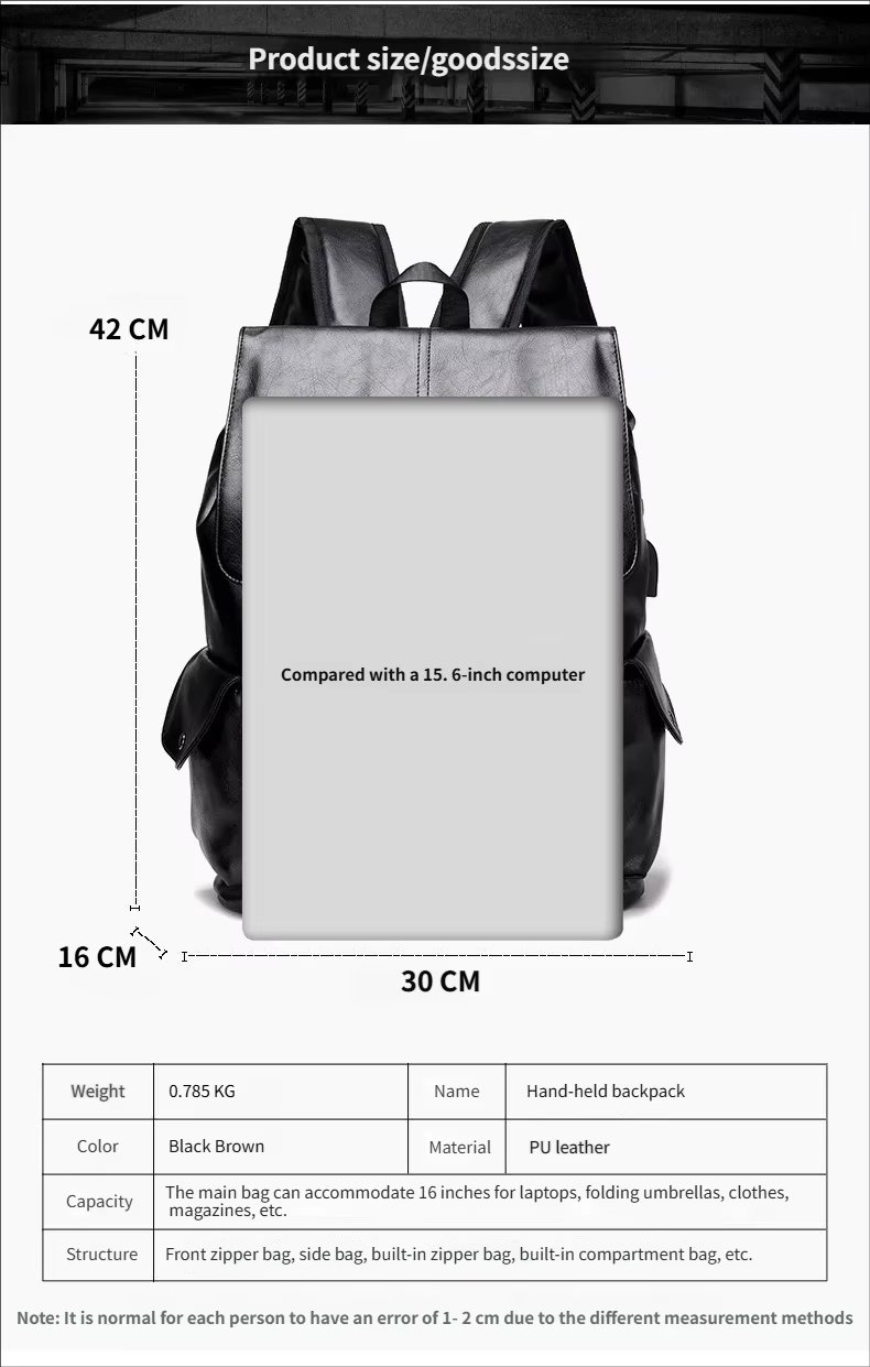 Water-Resistant USB Vintage Modern Travel PU Leather Laptop Backpack product detail