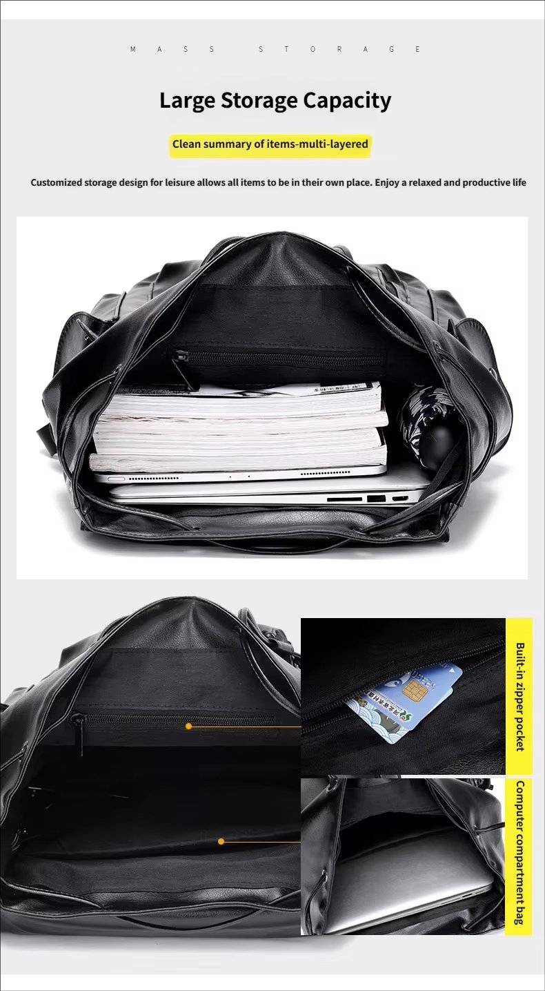Water-Resistant USB Vintage Modern Travel PU Leather Laptop Backpack product detail