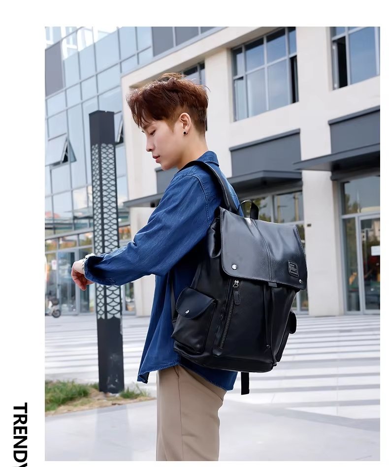 Water-Resistant USB Vintage Modern Travel PU Leather Laptop Backpack product detail