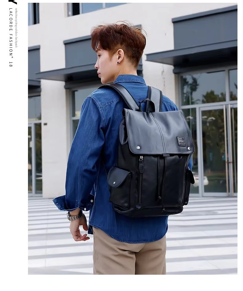 Water-Resistant USB Vintage Modern Travel PU Leather Laptop Backpack product detail