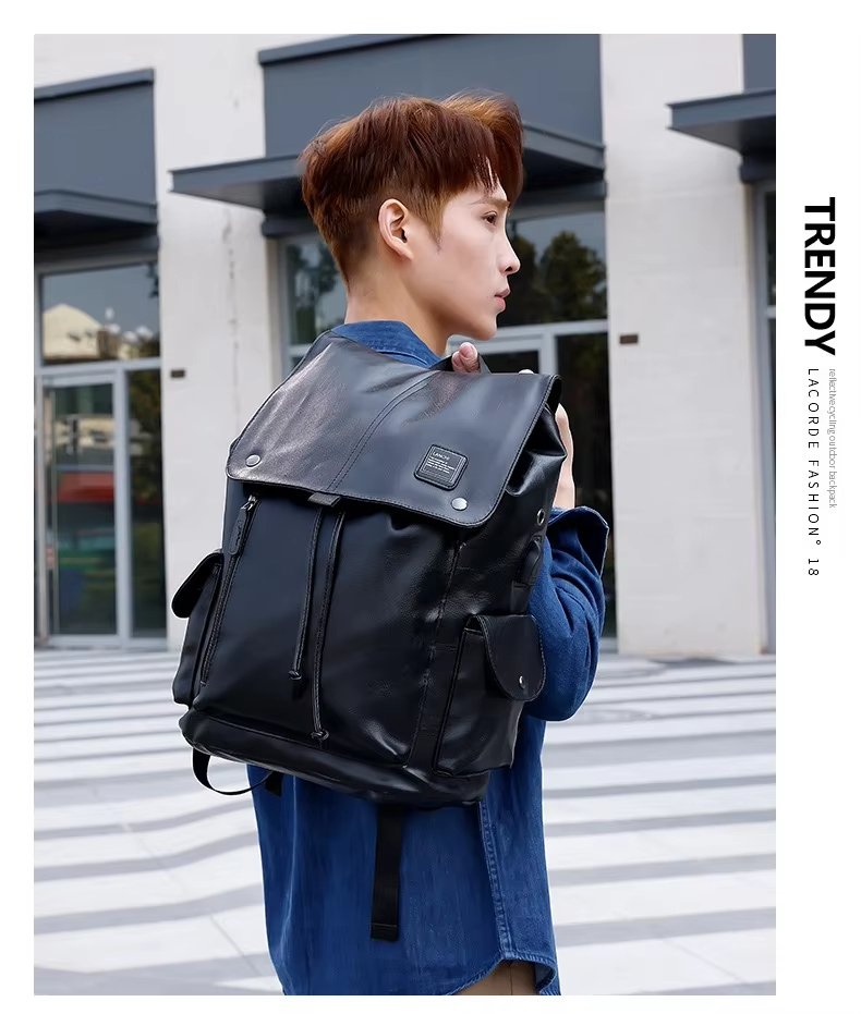 Water-Resistant USB Vintage Modern Travel PU Leather Laptop Backpack product detail