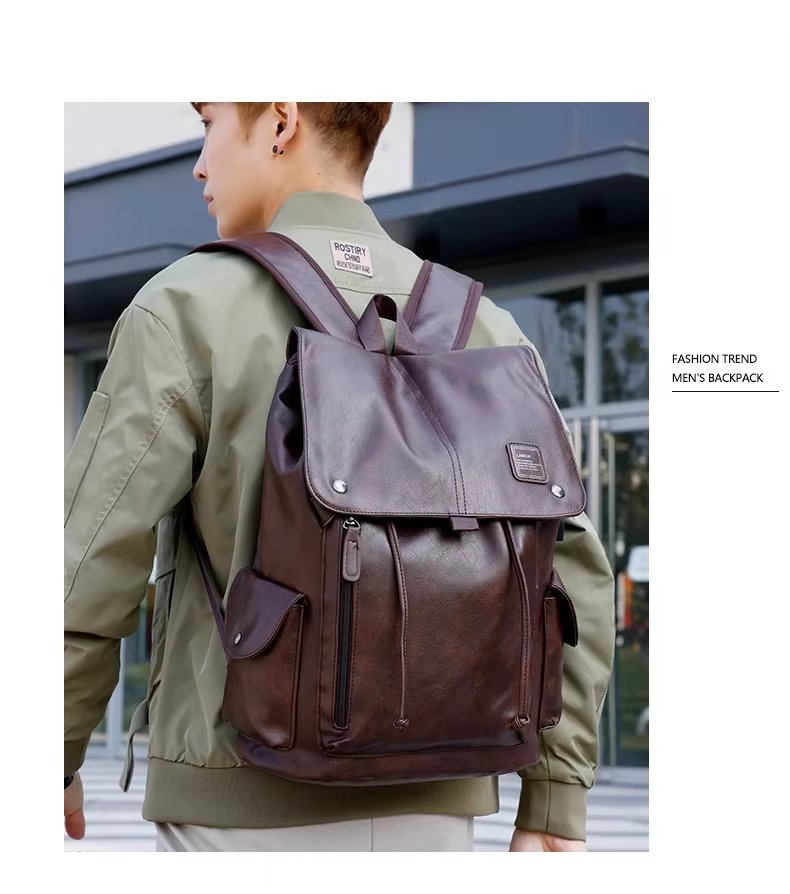 Water-Resistant USB Vintage Modern Travel PU Leather Laptop Backpack product detail