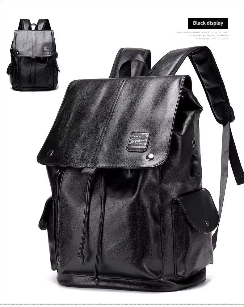 Water-Resistant USB Vintage Modern Travel PU Leather Laptop Backpack product detail