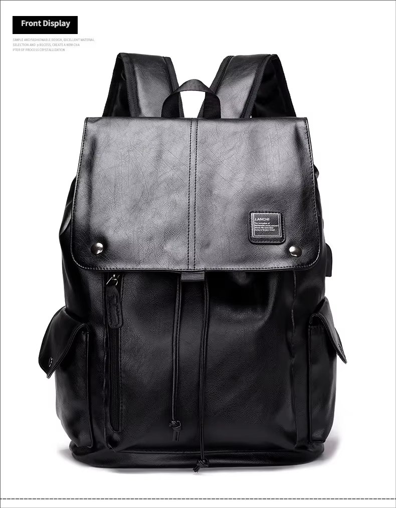 Water-Resistant USB Vintage Modern Travel PU Leather Laptop Backpack product detail