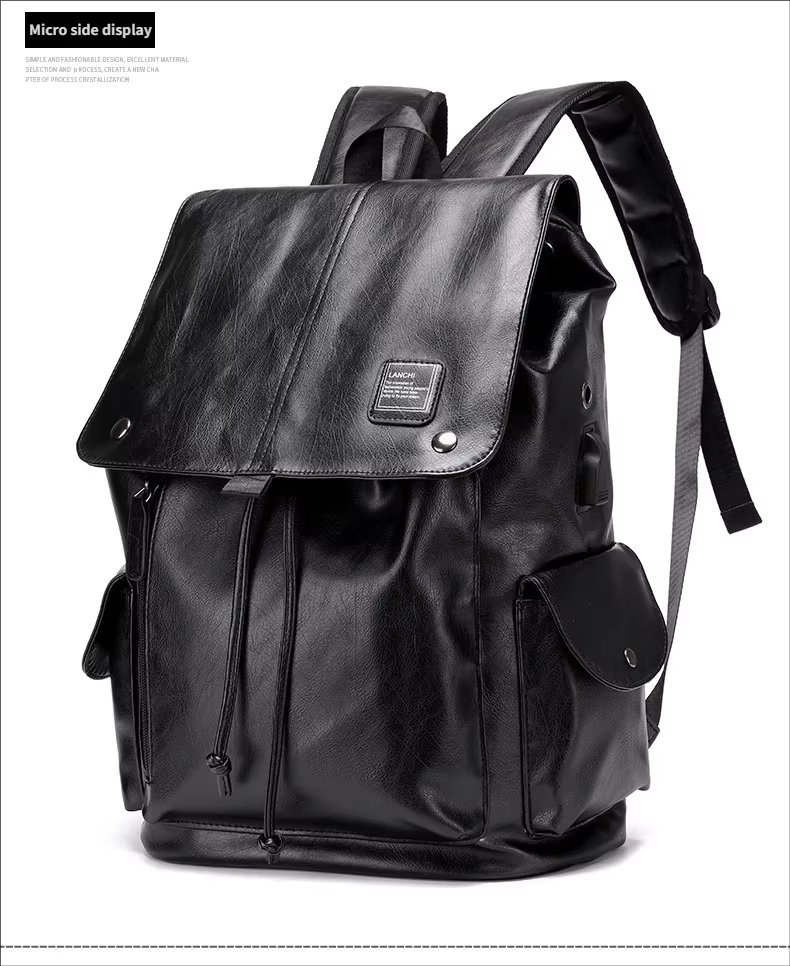Water-Resistant USB Vintage Modern Travel PU Leather Laptop Backpack product detail