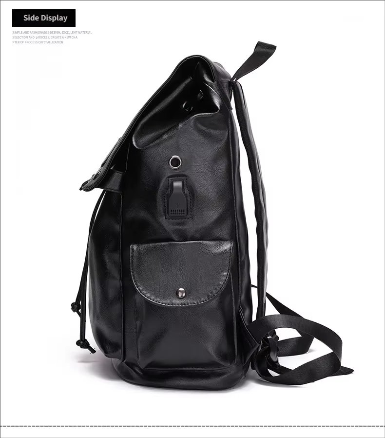 Water-Resistant USB Vintage Modern Travel PU Leather Laptop Backpack product detail