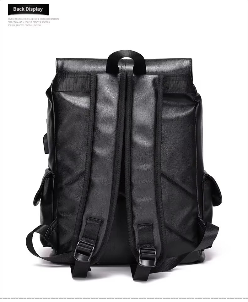 Water-Resistant USB Vintage Modern Travel PU Leather Laptop Backpack product detail