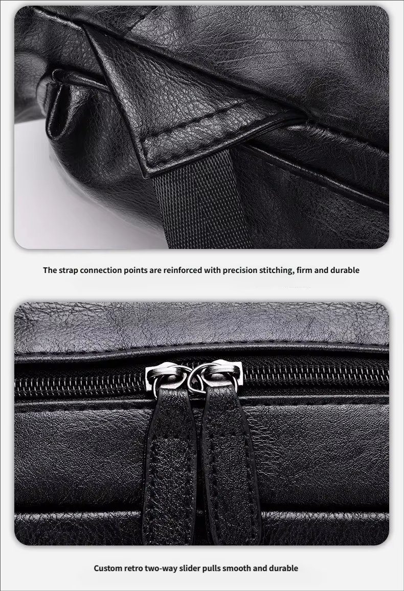 Water-Resistant USB Vintage Modern Travel PU Leather Laptop Backpack product detail