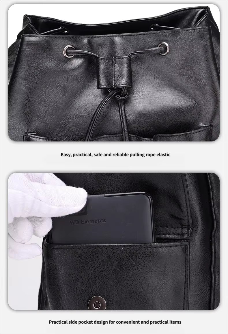 Water-Resistant USB Vintage Modern Travel PU Leather Laptop Backpack product detail