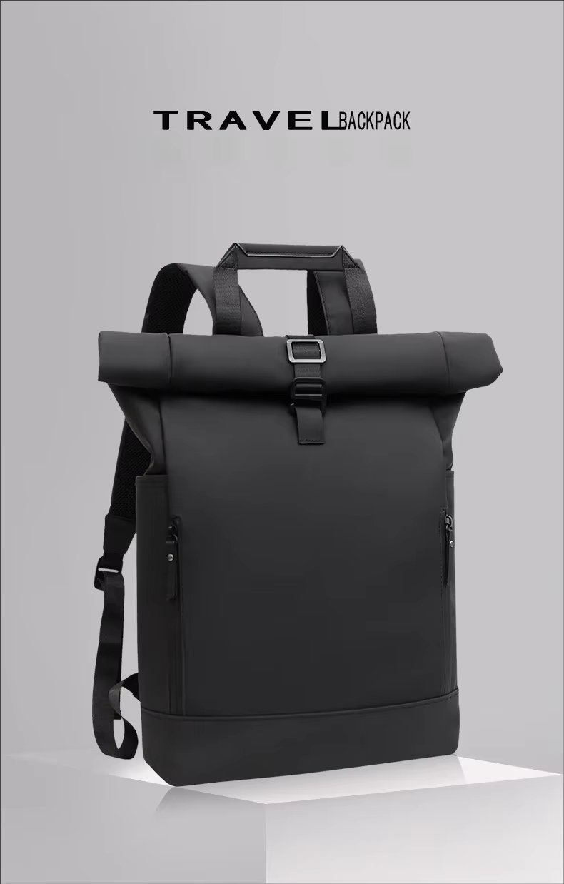Water-Resistant Large Capacity Outdoor Business Travel PU Leather Roll Top Backpack product detail