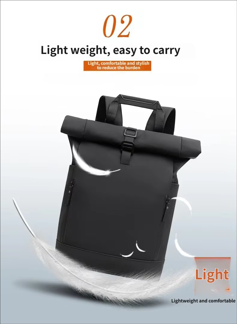 Water-Resistant Large Capacity Outdoor Business Travel PU Leather Roll Top Backpack product detail