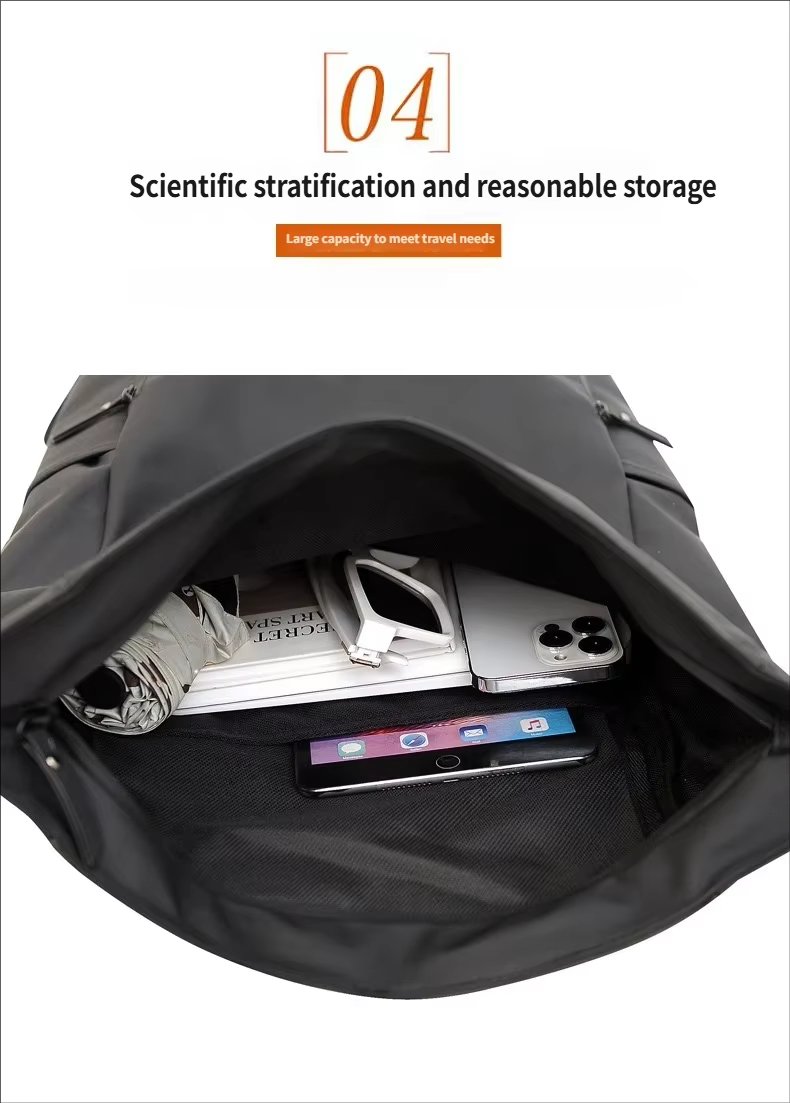 Water-Resistant Large Capacity Outdoor Business Travel PU Leather Roll Top Backpack product detail