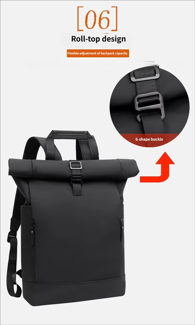 Water-Resistant Large Capacity Outdoor Business Travel PU Leather Roll Top Backpack product detail