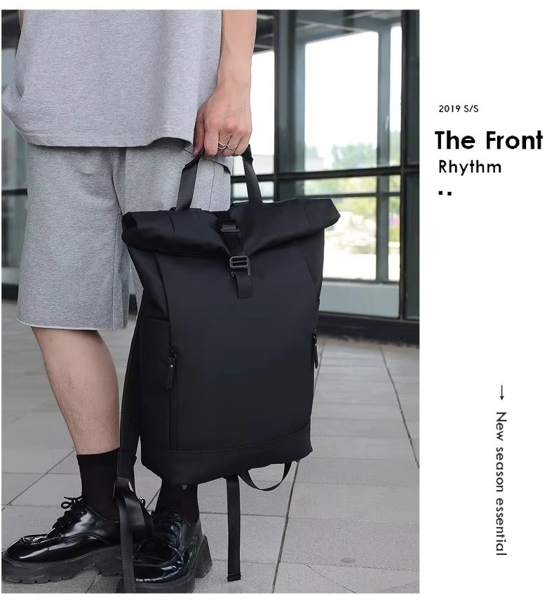 Water-Resistant Large Capacity Outdoor Business Travel PU Leather Roll Top Backpack product detail